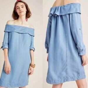 Anthropologie pilcro letterpress off the shoulder chambray dress size 10